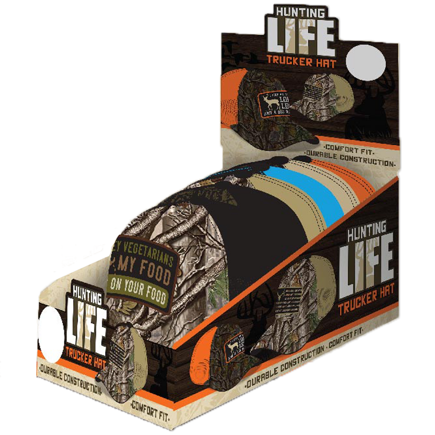 ITEM NUMBER 023756 HUNTING LIFE TRUCKER HATS 6 PIECES PER DISPLAY