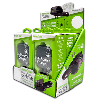 ITEM NUMBER 023764 USB AND USB-C WALL / CAR DUAL CHARGER 6 PIECES PER DISPLAY