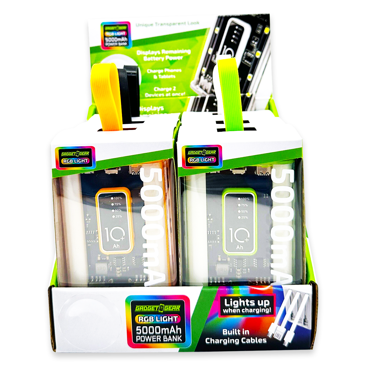 ITEM NUMBER 023880 LED TRANSPARENT POWER BANK 6 PIECES PER DISPLAY