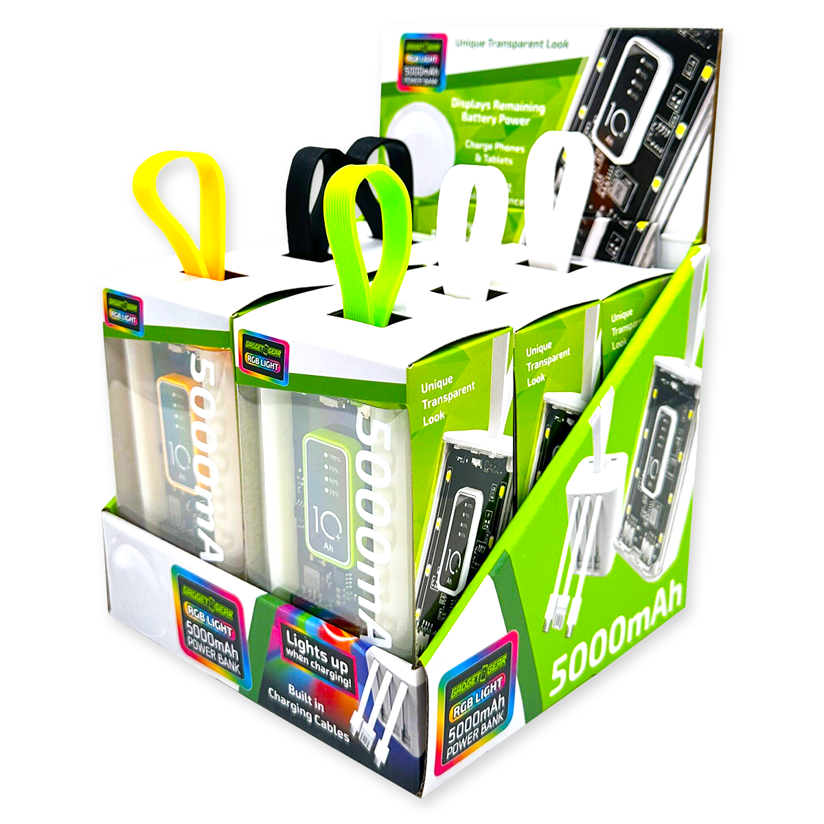 ITEM NUMBER 023880 LED TRANSPARENT POWER BANK 6 PIECES PER DISPLAY