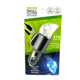 Car Charger Dual Port USB / USB-C LED Skull 3.1 Amp - 6 Pieces Per Retail Ready Display 24001 GADGET GEAR