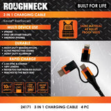 WHOLESALE ROUGHNECK 10FT 3 IN 1 CABLE 4 PIECES PER PACK 24171