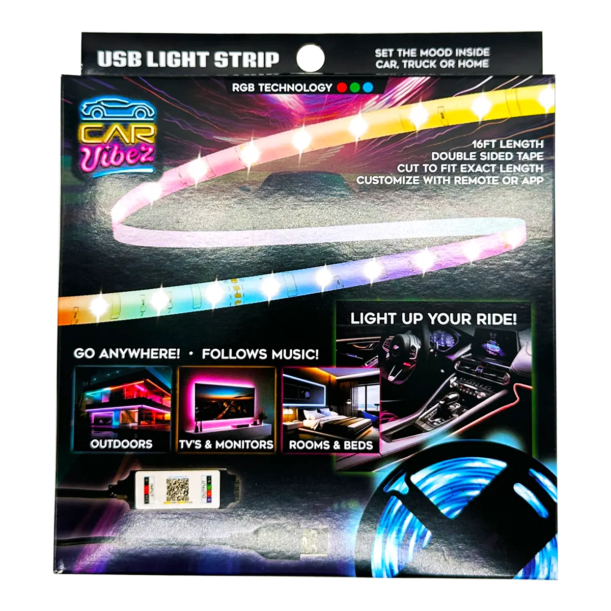 Mood Light Strip USB with Remote 16FT - 6 Pieces Per Pack 24338AZ CAR VIBEZ
