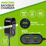 Backseat Car Charger 6 Port USB / USB-C 6FT 96 Watts- 6 Pieces Per Retail Ready Display 24695