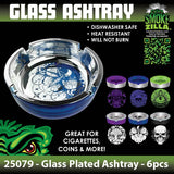 Glass Metal Plated Round Ashtray- 6 Pieces Per Retail Ready Display 25079