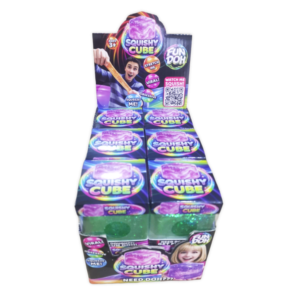 Fun Doh Squish and Squeeze Slow Release Squishy Fun Cube Toy - 12 Pieces Per Retail Ready Display 25082