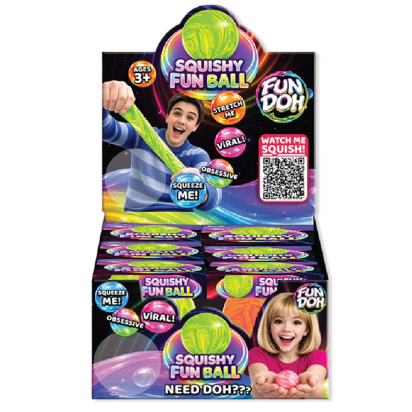 Fun Doh Squish and Squeeze Slow Release Squishy Fun Ball Toy - 12 Pieces Per Retail Ready Display 25084