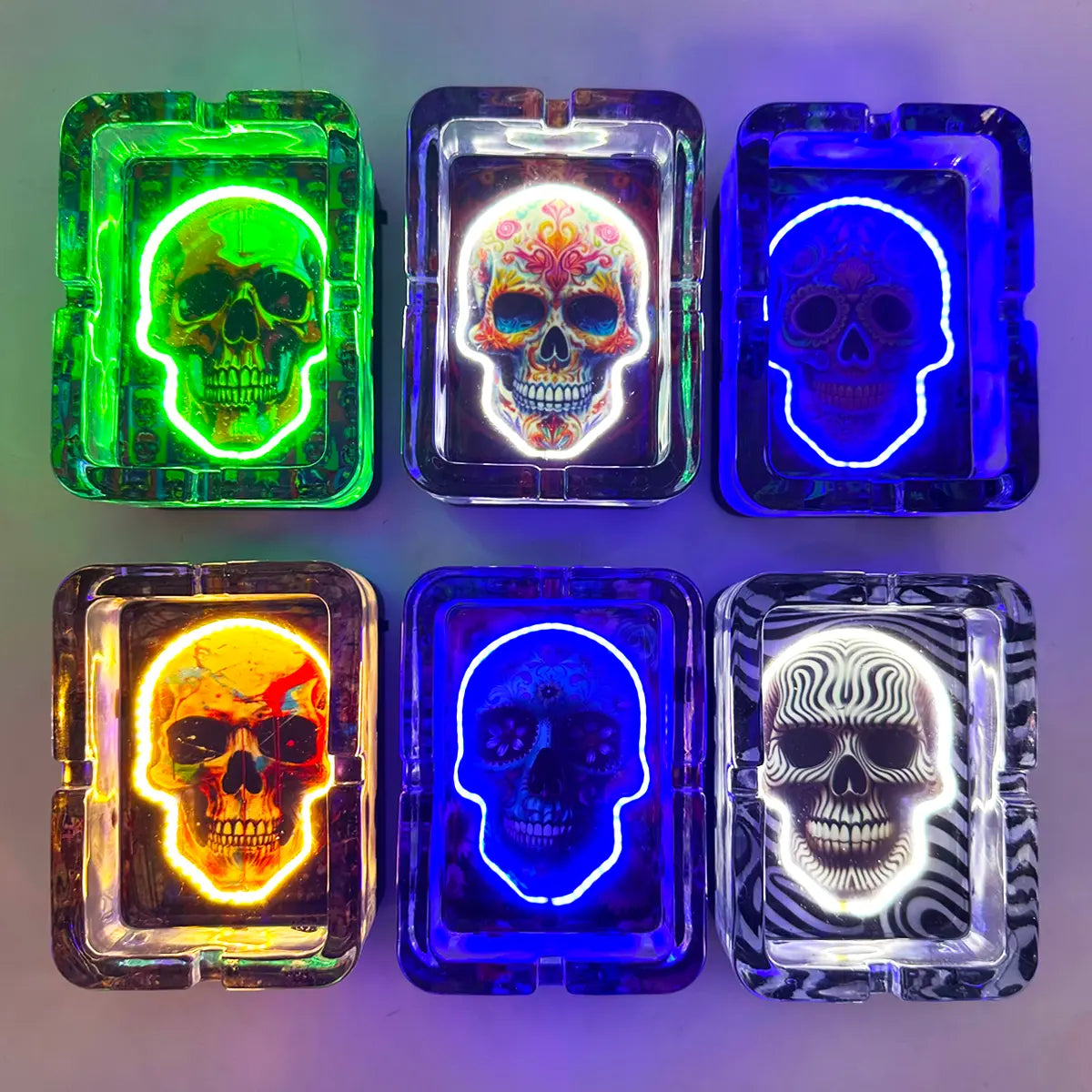 Light-Up Skull Glass Ashtray - 6 Per Retail Ready Display 25121 - NOVELTY INC WHOLESALE
