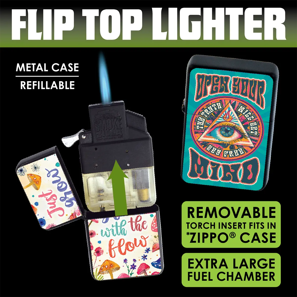 Spring Topper Lighter Metal Flip Top Lighter - 12 Pieces Per Retail Ready Display 25279 ...