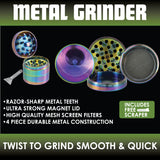 Metal 4 Piece Grinder with Printed Top - 6 Pieces Per Retail Ready Display 25552