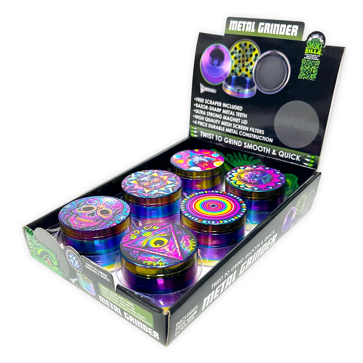 Metal 4 Piece Grinder with Printed Top - 6 Pieces Per Retail Ready
