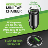 Mini Car Charger DC Dual Port USB / USB-C 20 Watts - 6 Pieces Per Retail Ready Display 25751