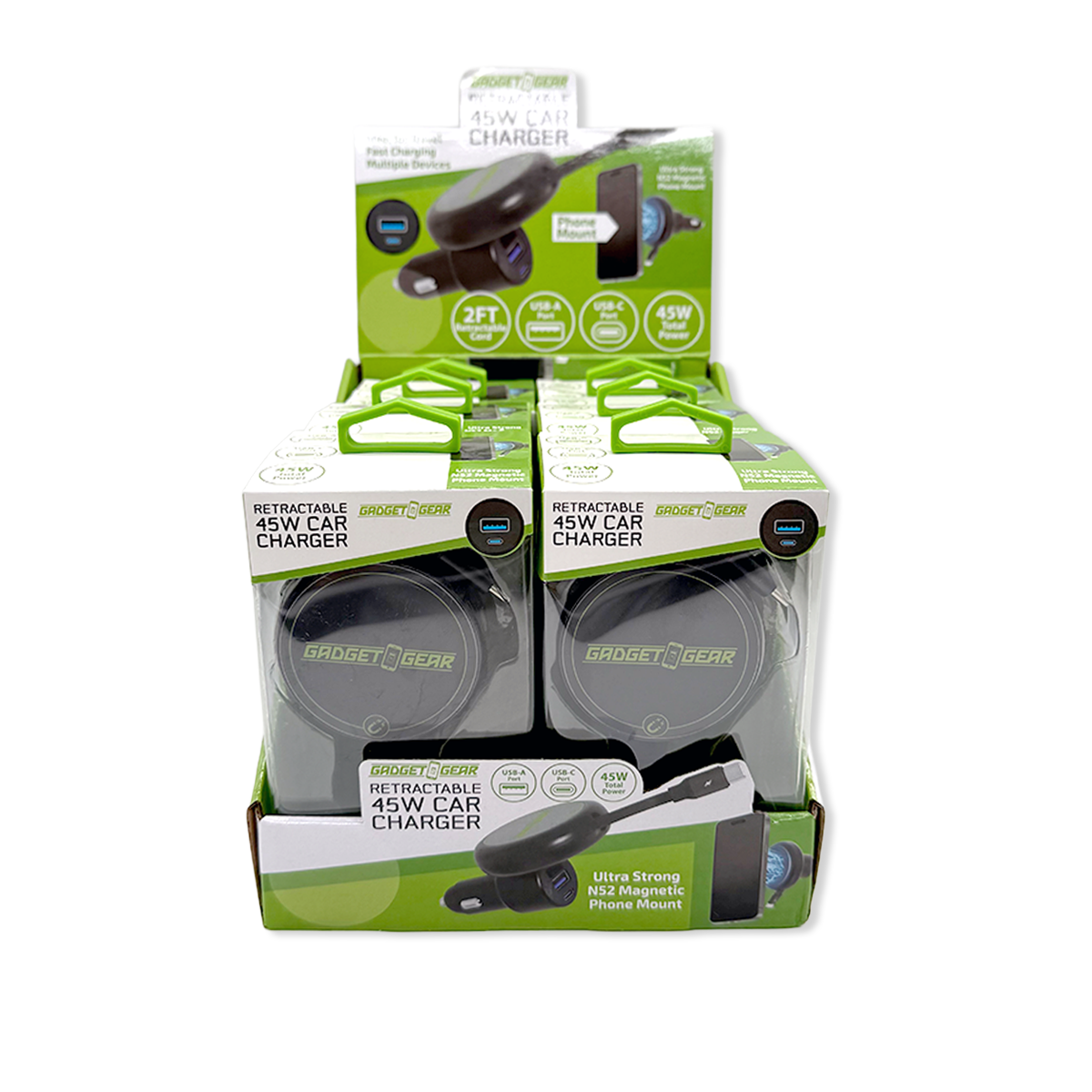 Car Charger MagSafe Retractable USB-A / USB-C Adapter 45W - 6 Pieces Per Retail Ready Display 25757 GADGET GEAR