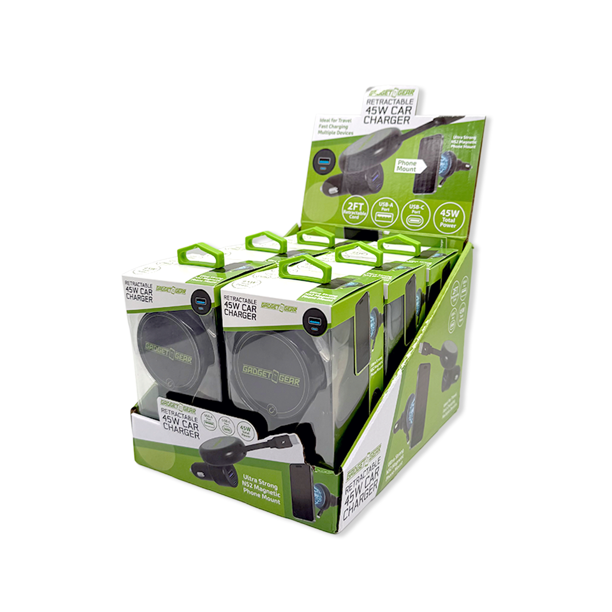 Car Charger MagSafe Retractable USB-A / USB-C Adapter 45W - 6 Pieces Per Retail Ready Display 25757 GADGET GEAR