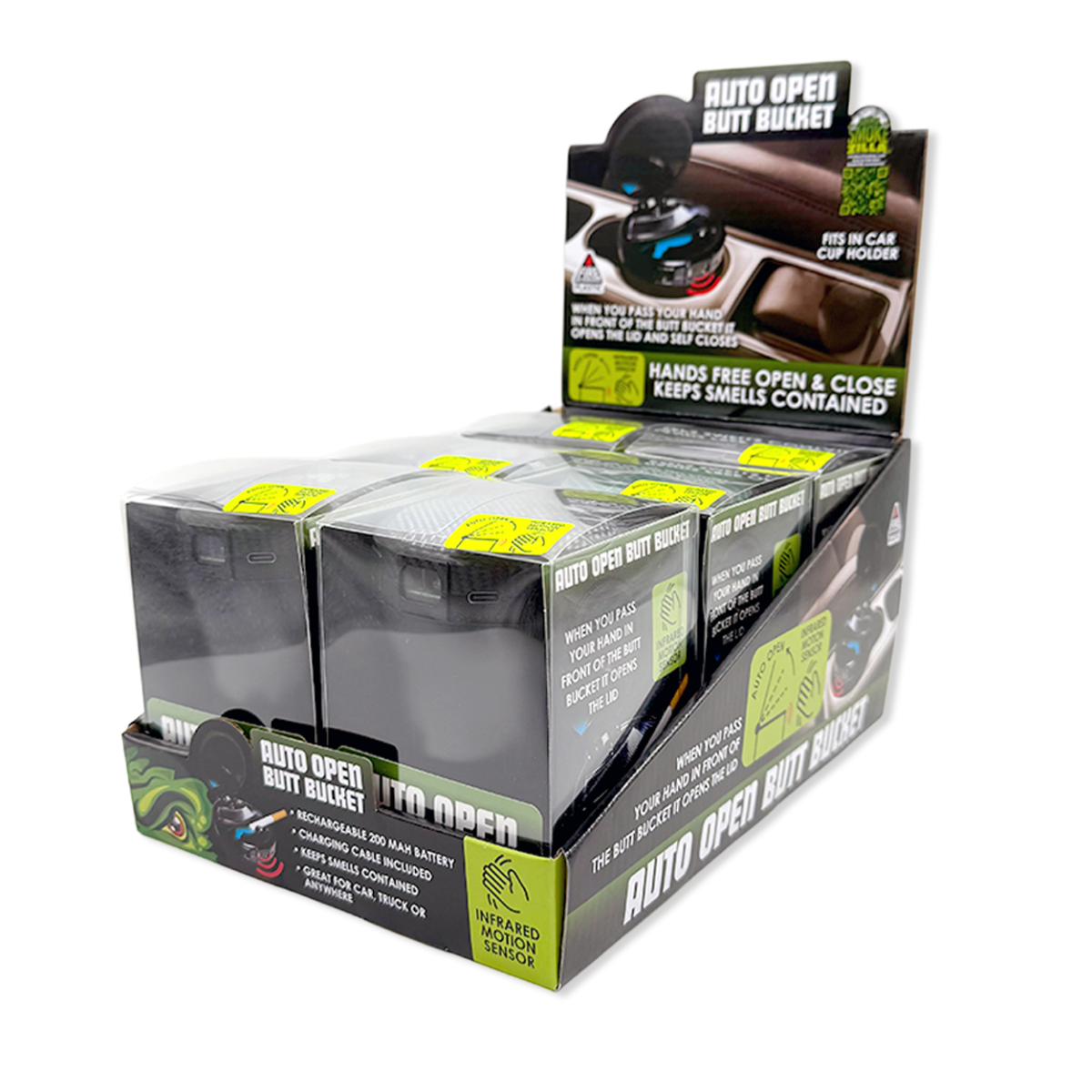 Auto Open Butt Bucket - 6 Per Retail Ready Wholesale Display 25851 SMOKEZILLA