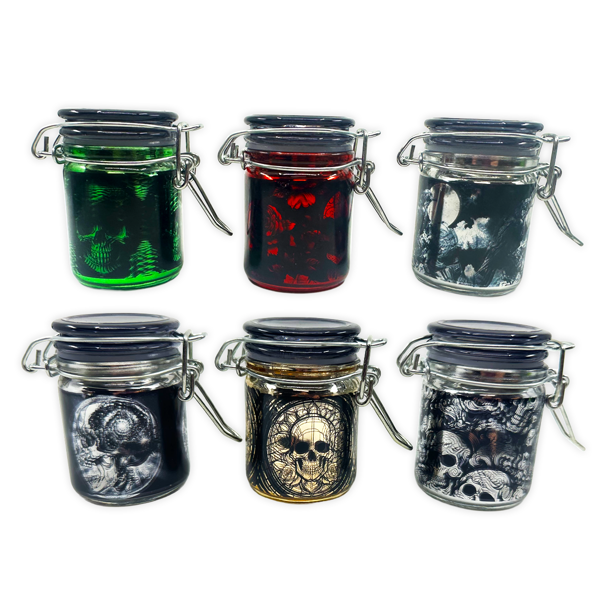 Metallic Smell Proof Glass Storage Jar with Hinged Lid- 6 Pieces Per Retail Ready Display 25891 SMOKEZILLA