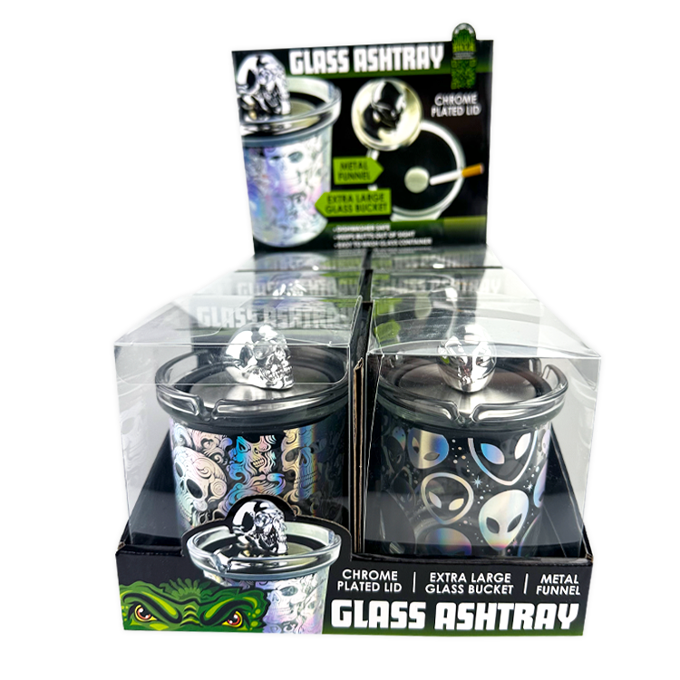 Glass Ashtray with Chrome Lid - 6 Pieces Per Retail Ready Display 25945 SMOKEZILLA