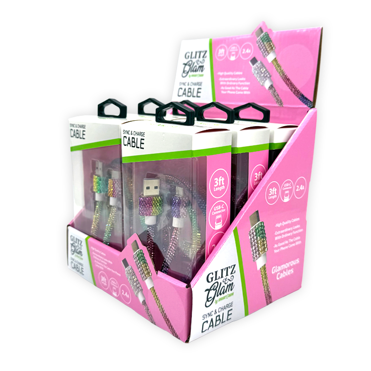 Glitz N Glam 3FT 2.4Amp Type-C Sync & Charge Cable - 6 Pieces Per Retail Ready Display 25948 GADGET GEAR