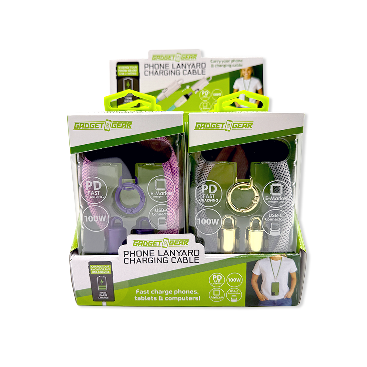 Phone Lanyard 100W Charging Cable - 6 Pieces Per Retail Ready Display 26041 GADGET GEAR