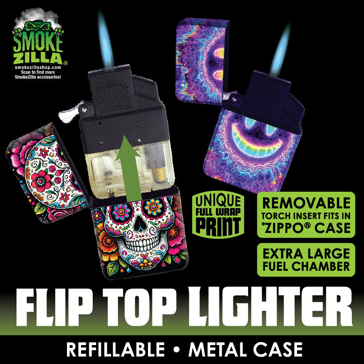 sugar skull cigarette case with lighter Smokezilla Mini Multi-Use 3 Compartment The extra Purple and Gray Sugar Skull