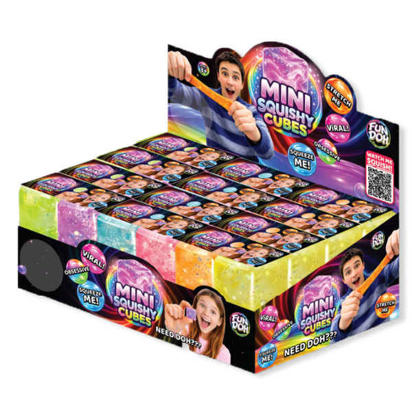 Fun Doh Mini Squishy Cube 2-Pack Set - 24 Sets Per Retail Ready Display 26673