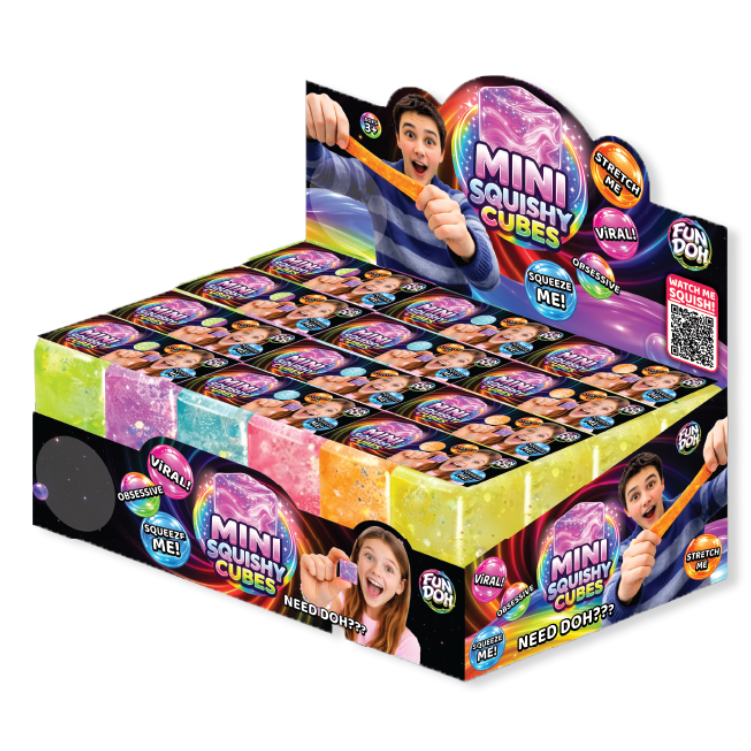 Fun Doh Mini Squishy Cube 2-Pack Set - 24 Sets Per Retail Ready Display 26673