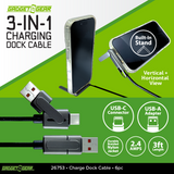 3-IN-1 Charging Dock 3FT USB-C Connector USB-A Adapter Cable - 6 Pieces Per Retail Ready Display 26753