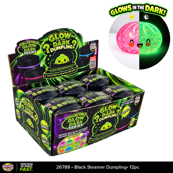 Fun Doh™ Squishy Glow-in-the-Dark Mystery Jelly Dumpling Black Steamer Toy - 12 Pieces Per Retail Ready Display 26788