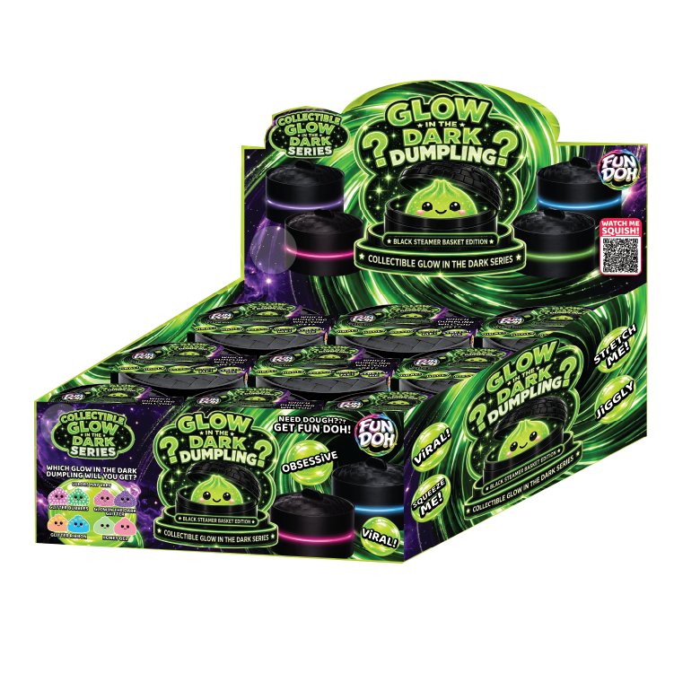 Fun Doh Squishy Glow-in-the-Dark Mystery Dumpling Black Streamer Toy - 12 Pieces Per Retail Ready Display 26788