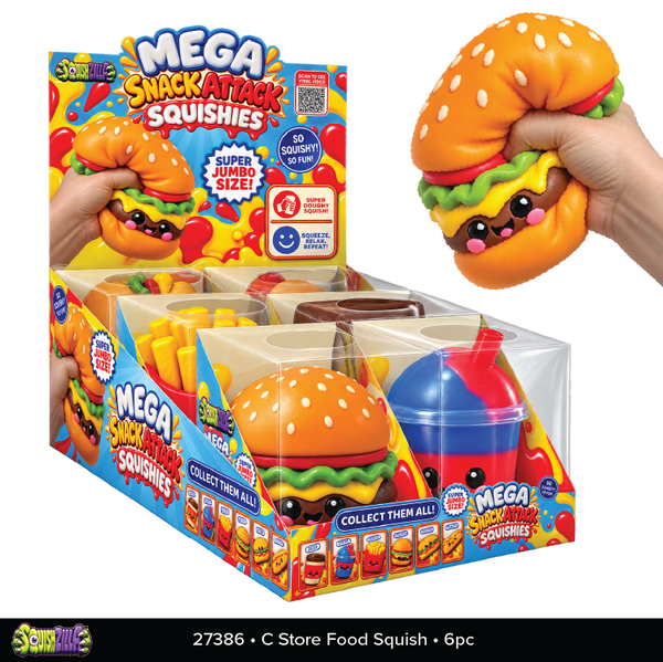 SquishZilla™ Mega Snack Attack Super Jumbo Squishies - 6 Pieces Per Retail Ready Display 27386