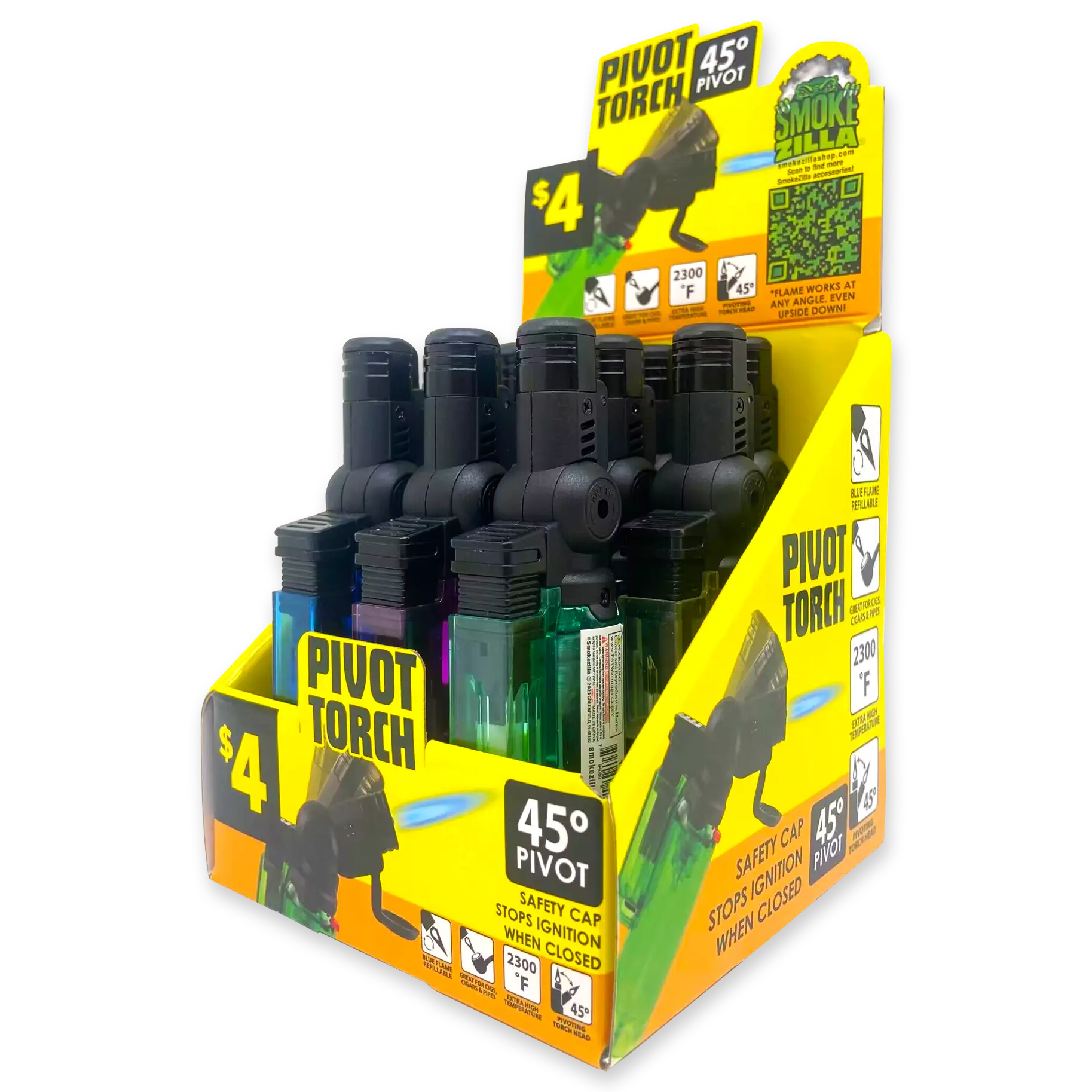 Pivot Head Torch Lighter with Flip Down Lid- 10 Pieces Per Retail ...