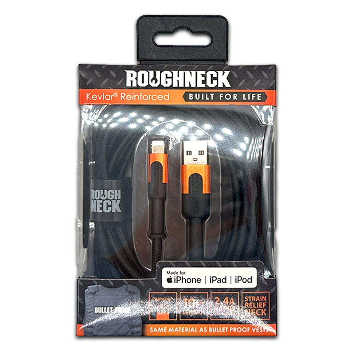 ITEM NUMBER 041594 ROUGHNECK 10FT USB-TO-LIGHTNING CABLE 6 PIECES PER DISPLAY