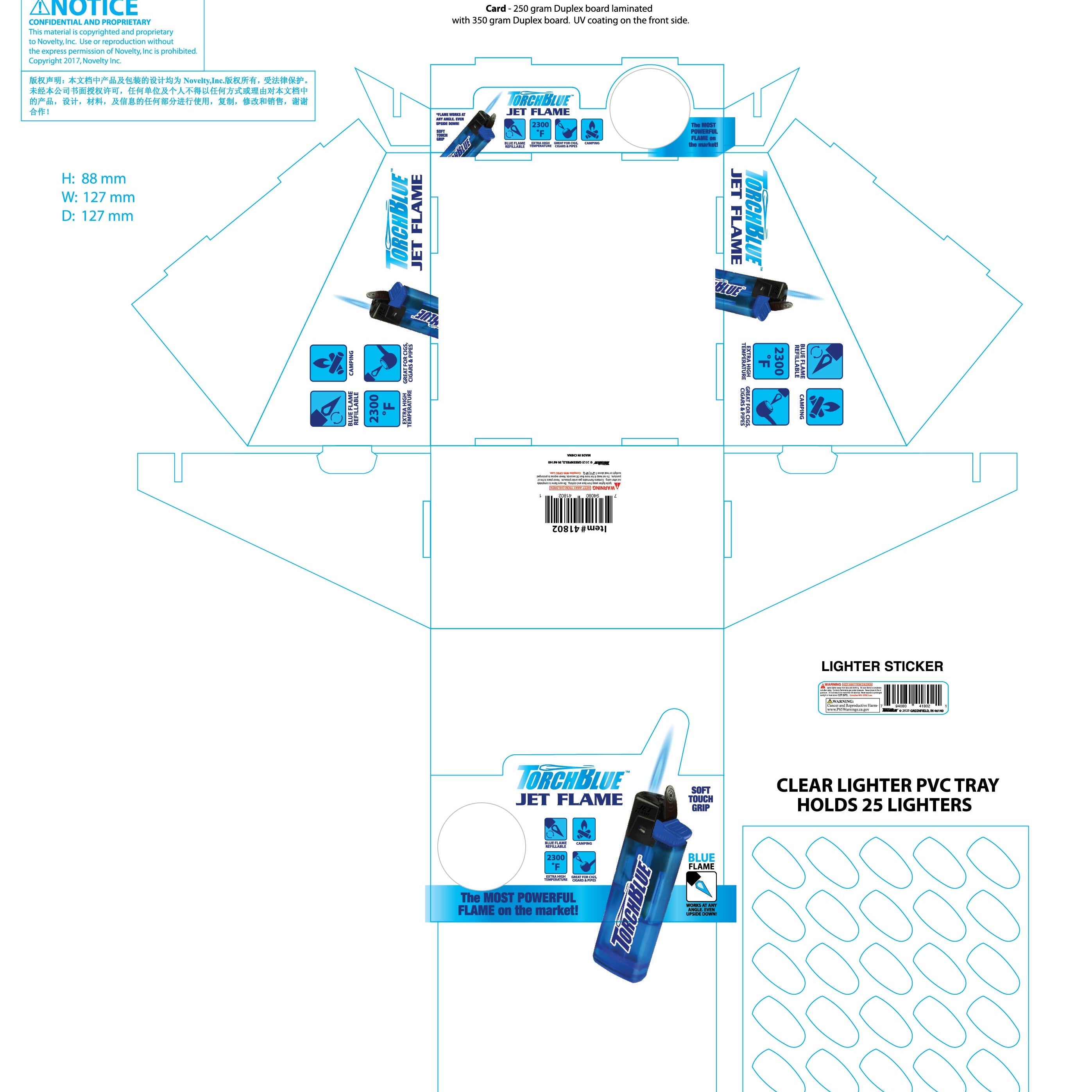 Hot Spot Torch Jet Flame Lighter - 25 Pieces Per Retail Ready Display 41802 TORCH BLUE