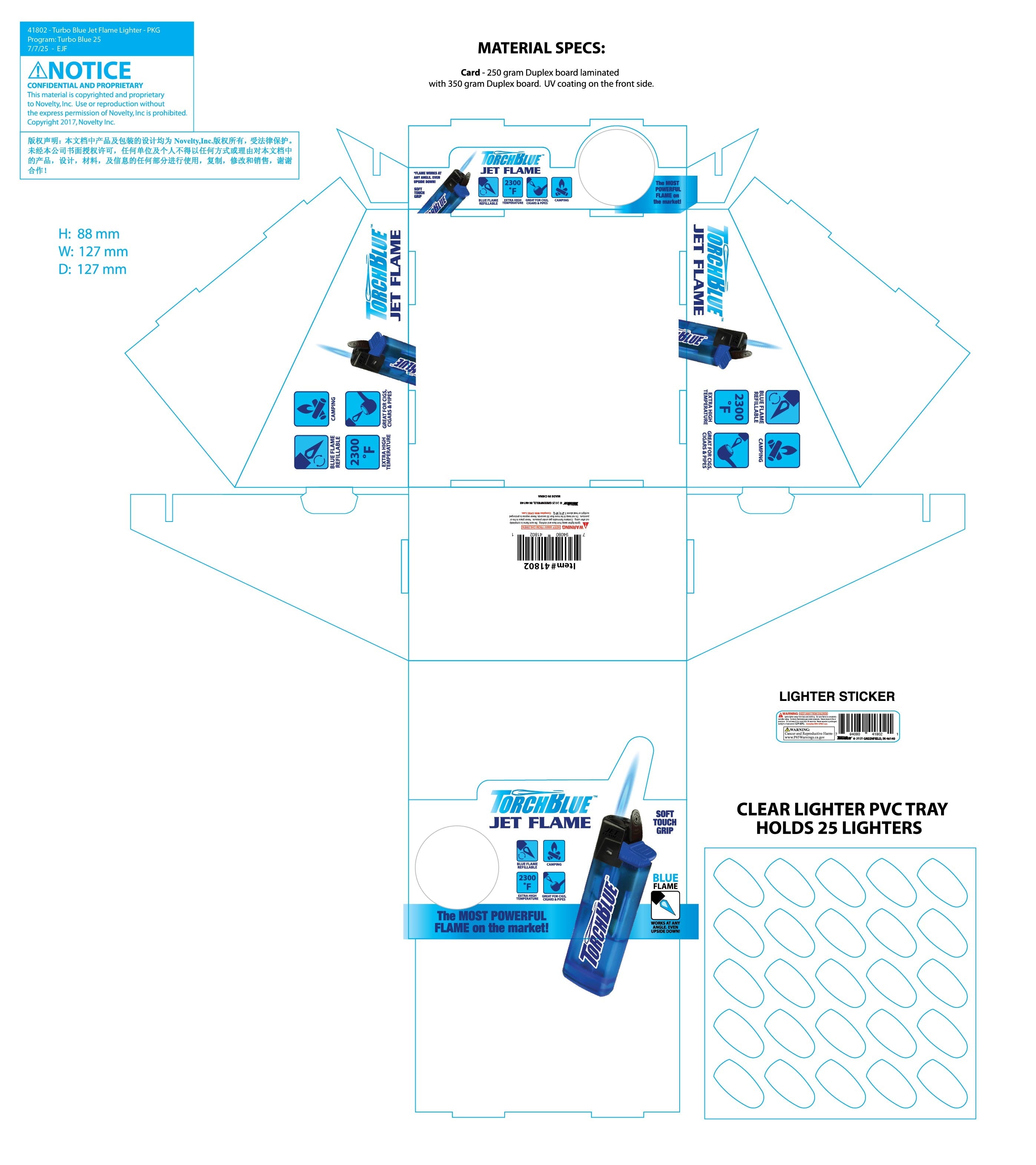 Hot Spot Torch Jet Flame Lighter - 25 Pieces Per Retail Ready Display 41802 TORCH BLUE