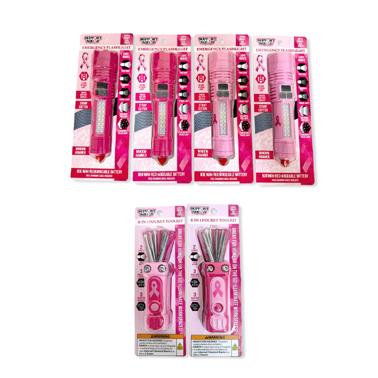 Breast Cancer Awareness Pink Support Squad Assortment Floor Display - 68 Pieces Per Retail Ready Display 88607 NOVELTY INC