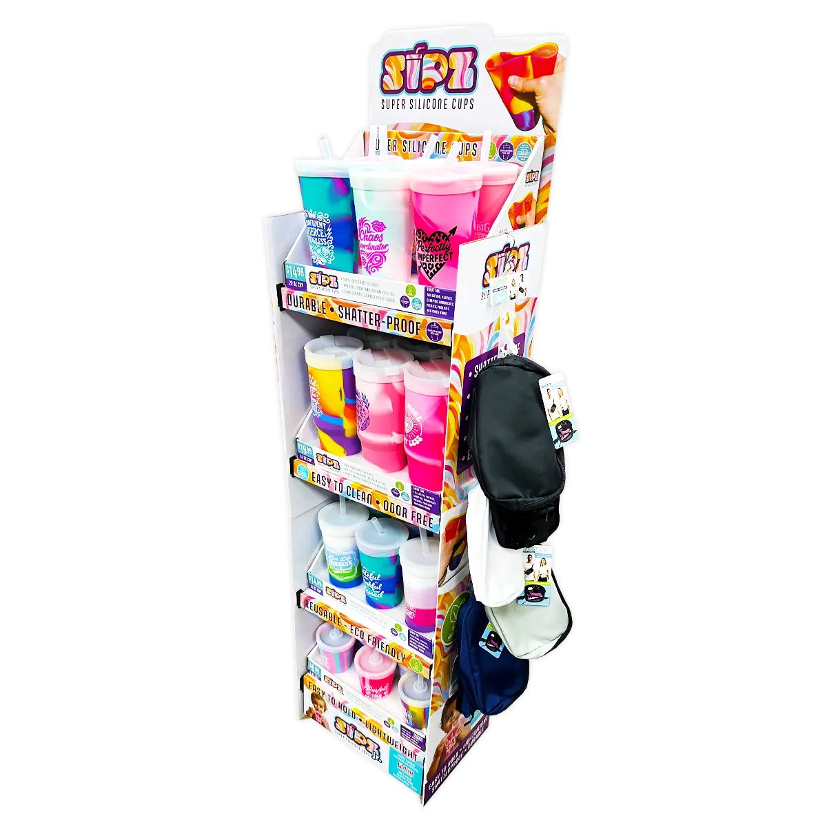 Silicone Cup Drinkware Assortment Floor Display - 32 Pieces Per Retail Ready Display 88608 NOVELTY INC