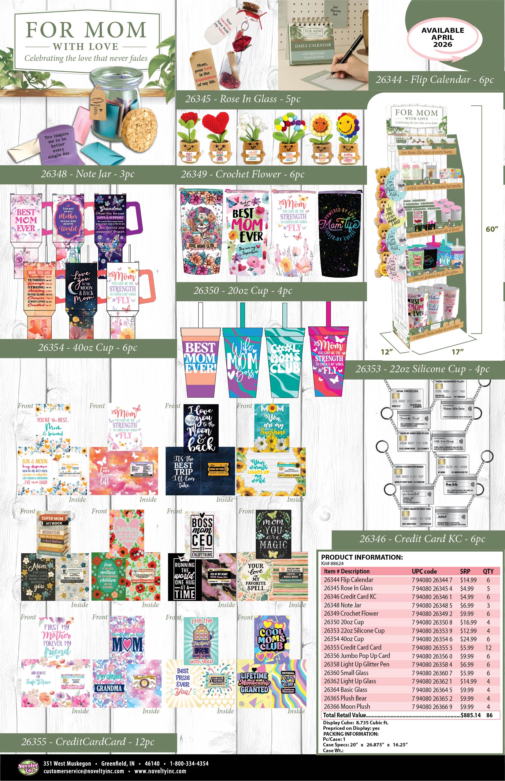 Mothers Day For Mom with Love Assortment Floor Display - 86 Pieces Per Retail Ready Display Kit 88624 NOVELTY INC