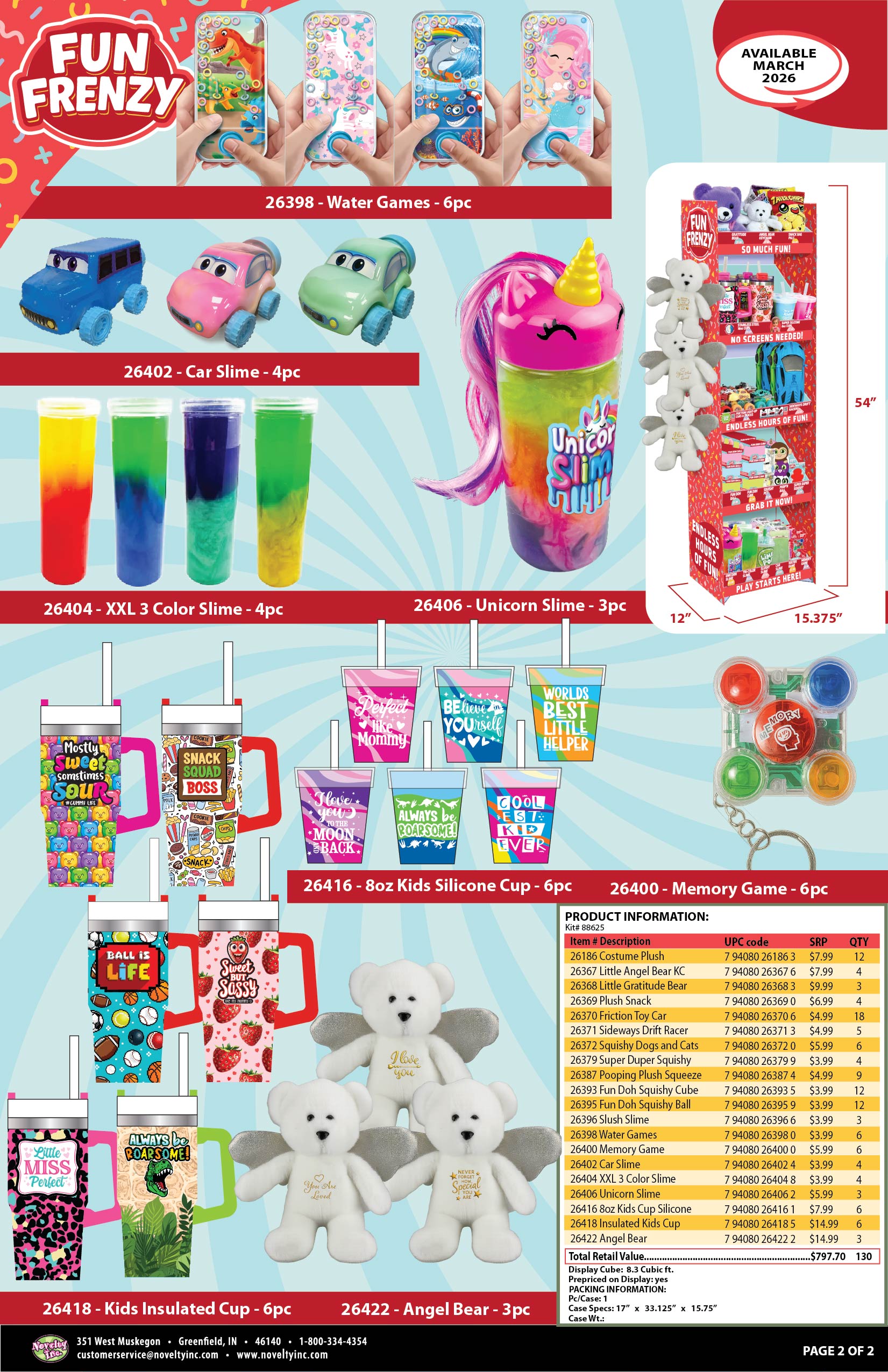 Fun Frenzy Toy Assortment Floor Display - 130 Pieces Per Retail Ready Display Kit 88625 NOVELTY INC