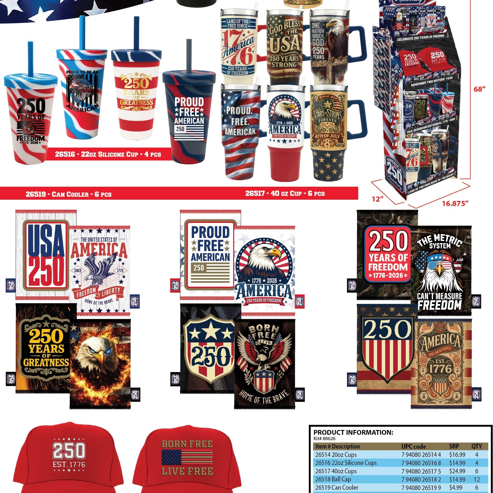 Patriotic USA 250 Floor Display - 78 Pieces Per Retail Ready Display Kit 88626 NOVELTY INC