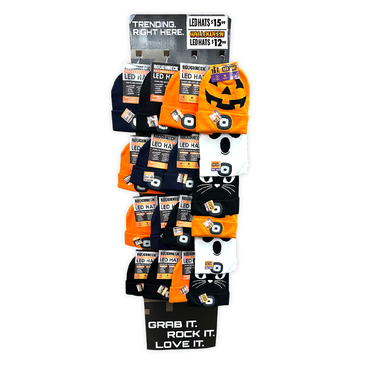 Custom Halloween Knit Hat Beanie LED Light Assortment Floor Display - 18 Pieces Per Retail Ready Display Kit 88689 NOVELTY INC
