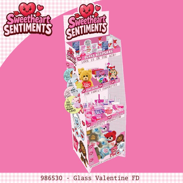 Valentines Day Glass Plush and Gift Assortment Floor Display - 56 Pieces Per Retail Ready Display Kit 88616 NOVELTY INC