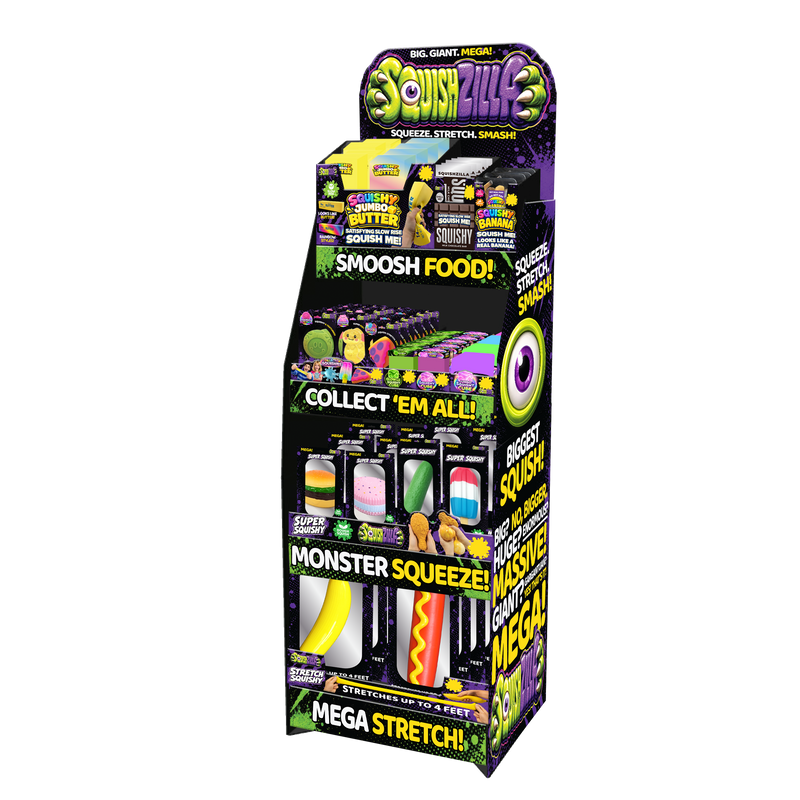 SquishZilla Squishy Fidget Toy Assortment Floor Display - 86 Pieces Per Retail Ready Display Kit 88633