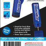 XXL Torch Lighter with Bonus Butane Refill Blister 2-Pack Sets - 6 Sets Per Display 26244 TORCH BLUE