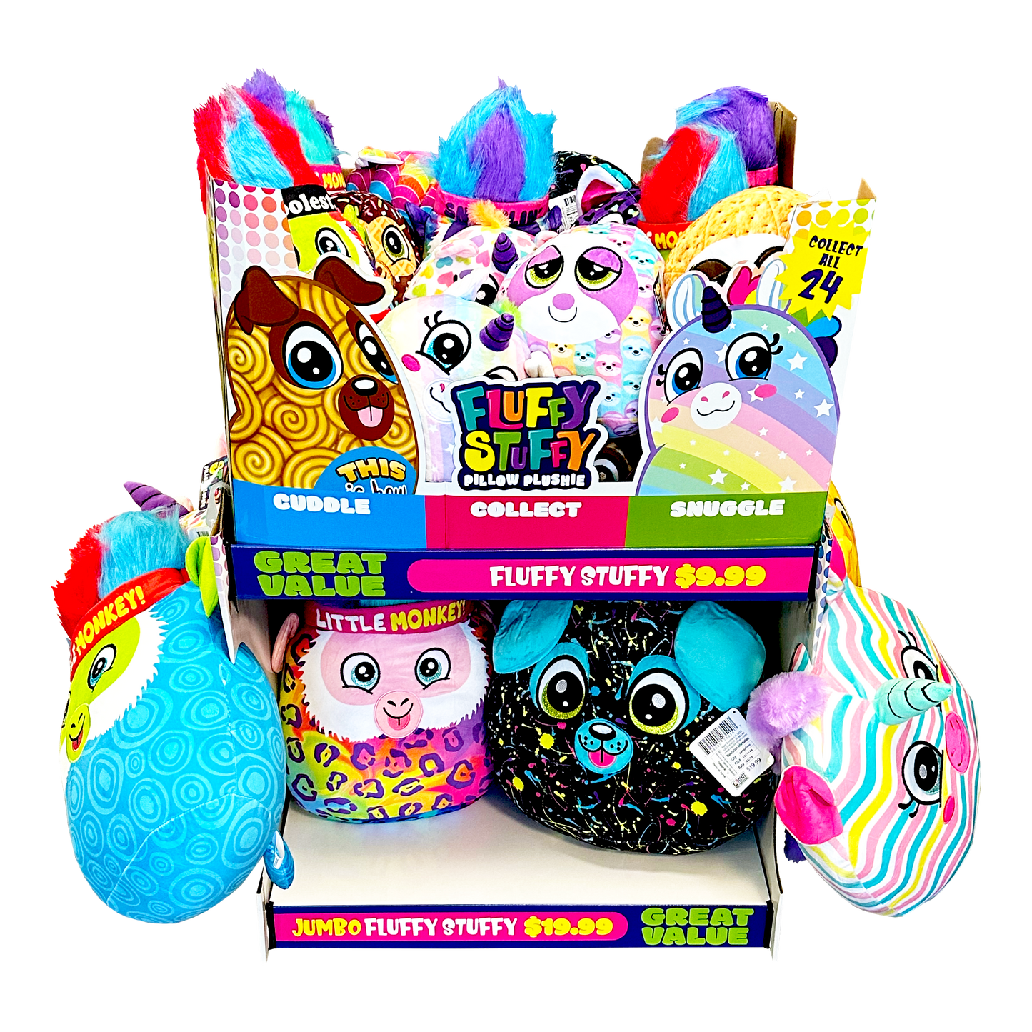 ITEM NUMBER 088438 JUMBO FLUFFY STUFFY PILLOW PLUSHIE FLOOR DISPLAY 30 PIECES PER DISPLAY