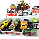 Friction Toy Car Monster Truck Road Warrior Assortment - 8 Pieces Per Display 20475