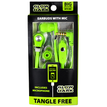 ITEM NUMBER 020614 GLOW IN THE DARK EARBUDS W/ MIC 3 PIECES PER PACK