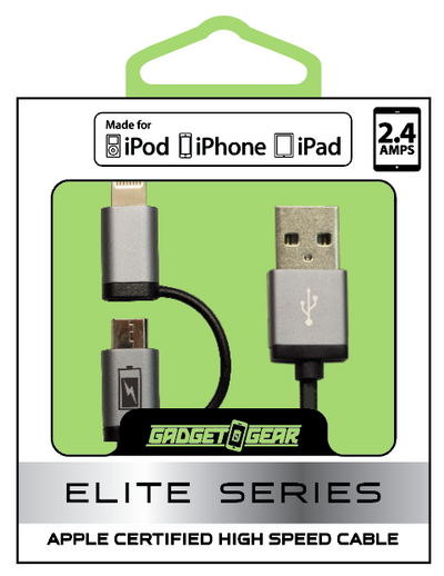 ITEM NUMBER 021100 GG ELITE MULTI-HEAD LIGHTNING MICRO-USB CABLE 3 PIECES PER PACK
