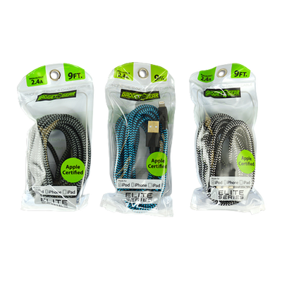 ITEM NUMBER 021156 ELITE II 9FT CLOTH USB-TO-LIGHTNING CABLE 3 PIECES PER PACK