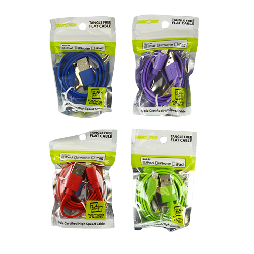 ITEM NUMBER 021562 3FT USB-TO-LIGHTNING FLAT COLOR CABLE BAG 4 PIECES PER PACK