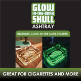 Glow In The Dark Glass Ashtray with Skull Designs- 6 Per Retail Ready Wholesale Display 21750